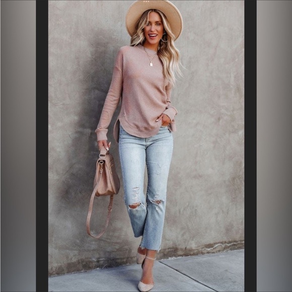 Last 1! #23 Classic Blush Pink Waffle Weave L.S. Top - Picture 5 of 14